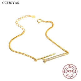 ブレスレットチェーンCCFJOYAS 100％925スターリングシルバーパンクロックネイルジルコン女性のためのフランスのライトラグジュアリージュエリーアクセサリー