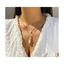 H￤nge halsband Temperament Natural Stone Crystal Pearl Pendant Necklace For Women Wedding Bridal Quartz Hexagonal Choker Y2K Jewe Dhnon