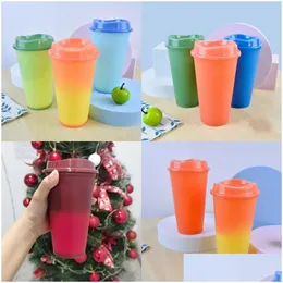 Tumblers 16Oz Thermal Change Plastic Cup Tumblers Coffee St Pp Discoloration Mugs Temperature Sensing Color Changing Cups 5B Dhgarden Dh0Yx