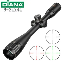 Diana 6-24x44 ￓptica t￡tica de ca￧a escopo cruzada para armas de ar-armas de rifle de atirador de rifle iluminado verde vermelho iluminado airsoft armas a￩reas