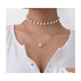 Pendant Necklaces Goth Pearl Bead Pendant Choker Necklace Women Wedding Mtilayer Punk White Pearls Chain Charming Jewelry Drop Deliv Dhlsv