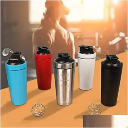 Water Bottles 304 Stainless Steel Protein Shaker Bottle Whey Powder Gym Shake Kettle Milkshake Mixer Sports Water Bottles Si Dhgarden Dht7Y