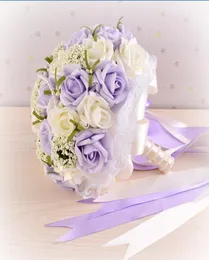 2018 p￩rolas roxas buqu￪s de casamento com corpete de punho Flores artificiais Bride segurando flores de flores artesanais Bouqud6192411