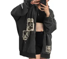 2023 Zip Up Hoodie Grunge Estetiska kläder överdimensionerade tröja med dragkedja vintage y2k toppar kawaii coat våren höst streetwear 220727