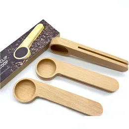 Cucchiaio da caffè in legno con clip per borsa Cucchiaio da tavola in legno massello di faggio Dosatore per tè Cofe Bean Cucchiaio Clip Regalo Wholesa Dhgarden Dhwn0