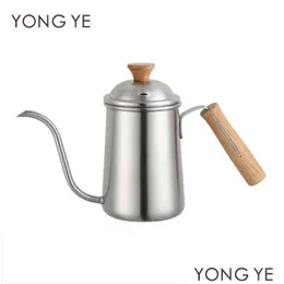 Kaffe te -verktyg 650 ml te kaffekokare värmebeständigt rostfritt stål som häller över svenhals droppkruka med trähandtag vatten b dhxxt
