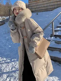 レディースダウンパーカー冬ジャケット女性ファーカラーパンパン服豪華ファッショントレンドコート女性フード付き暖かい厚い長い女性221201