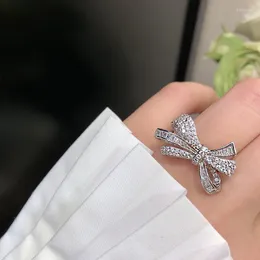 Rings de cluster de alta qualidade eternidade eternidade prateado colorbowknot engajamento alia de casamento para mulheres diariamente wear corea jóias moda