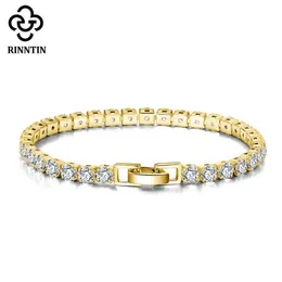 Bracelet Chain Rinntin 14k Gold Plated 925 Sterling Silver 2/3/4mm Cubic Zirconia Luxury Tennis for Women Jewelry Sb91