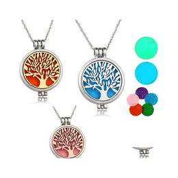Pendant Necklaces Tree Of Life Aromatherapy Essential Oil Diffuser Necklace Locket Pendant 316L Stainless Steel Jewelry With 24 Chai Dh9Dp