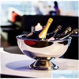 Ice Buckets And Coolers Stainless Steel Bowl Mti Function Red Wine Ice Bucket Champagne Thickening Party Food Salad Round Creative B Dhfy8