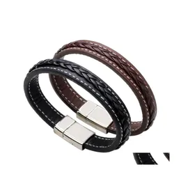 Bracelets de charme jóias homens punk preto preto geunine couro pulseira de fivela magnética Bulbilhas de entrega de gotas de entrega dhmhw