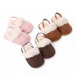 First Walkers for Baby Winter Slippers Newborn Boys Solid Color Sewing Plush Warm Toddler Fashion Girls Cotton Shoes