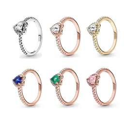 Authentic 925 Sterling Silver Ring Sparkling Pink Blue Green Elevated Heart Rings For Women Wedding Party European Fashion Jewelry8187746