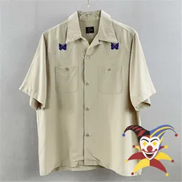 Herren T-Shirts Nadeln T-Shirt Männer Frauen Aprikose Nadeln Schmetterling Hemden Übergroße Knopftaschen High Street AWGE Bluse T221130