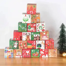 Papel de regalo 24 Uds caja de calendario de Adviento de Navidad papel Kraft dulces galletas niños año fiesta favores Navidad decoración 221201