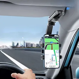 1080 ﾰ Roterbar bil bakspegel spegel telefonhållare sol visor mobiltelefon montering stativ för fordons teleskopisk auto mobiltelefonstöd