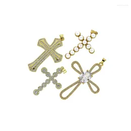 Pendanthalsband 3st Classic Vintage Pave Cubic Zirconia Religious Gold Cross Crystal for Woman Necklace DIY Making smyckesfynd