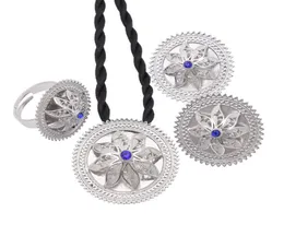 Collar de aretes Etiopía Eritrea Habesha Jewely Jewelry Set para mujeres Rhinestones Collares de plata Anillos Africanos Tradicanas Holiday3578082