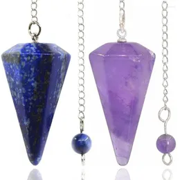 Colares pendentes yjxp stone natural pêndulo para doar ametistas Lapis lazuli opala cristal hexagonal cura pingente jóias