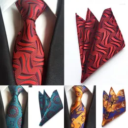 Bow Ties SKng Arrive Red Purple Mens Paisley Tie Sets Necktie Slim Silk Neck For Men Pocket Square With Match