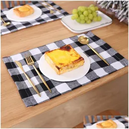 Mats Pads Festival Party Decoration Table Placemat Red Black White Blacks Plaid Drabla Mat Mat Christmas Thanksgiving Day Cutlery Dhqoa