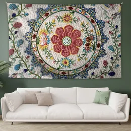 Tapestries Mandala Tapestry Floral Medallion Sketched Flower Plant Boho Decor Hippie voor slaapkamer slaapkamer huis 221201
