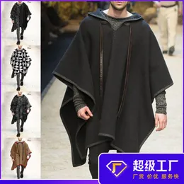 Erkek Yün Karışımları Pelerin Şal Kazak Cape Yün Palto Modaya Modeli 221201