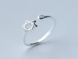Prosty Hollow Star Otwarty pierścień Real 925 Srebrny heksagram biżuteria moda nastolatka Prezent Punkowe pierścienie punkowe Pierścienie regulowane M9841743