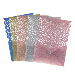 Other Event Party Supplies 10Pcs Glitter Paper Wedding Invitations Card Lace Diamond Custom Pocket Greeting Card Birthday Mariage Wedding Favor Decoration 221201