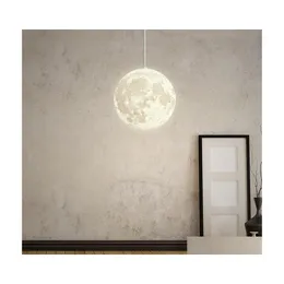 Pendant Lamps Nordic 3D Print Lunar Moon Lights Orb Living Room Bar Modern Bedroom Bedsides Warm Dining Hanging Fixtur Dhpk5