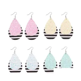 Dangle Chandelier Fashion Pu Leather Glitter Waterdrop Dangle Earring For Women Colorf Double Layer Sequin Bling Sier Plating Hook Dhjqf