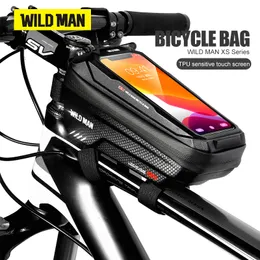 Panniers Bags WILD MAN X2 Bicycle Bag EVA Hard Shell Waterproof Touch Screen High Capacity Road Bike Mountain Antivibration Cycling 221201