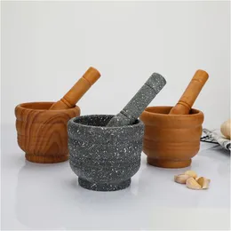 Mills Grinder Pestle Rolling Mill Manual Mashed Garlic Pounder Abrader Stone Mortar Pepper Spice Kitchen Tools 4 8Tq C2 Drop Deliver Dhli2