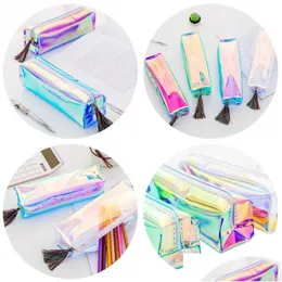 Bolsas de lápis transparente a laser capa de lápis fofa tassels de tassels de tassel