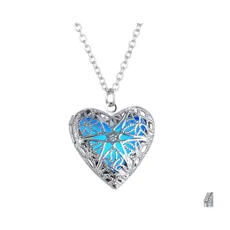 Anhänger Halsketten Glow In The Dark Herz Halskette Sier Liebe Medaillon Anhänger Designer Luxus Schmuck Frauen Drop Lieferung Halsketten Dhnul