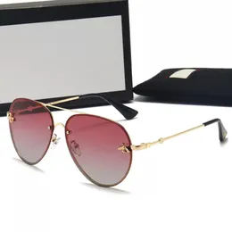 Brand Designer Sunglasses Little Bee Fashion New Metal Large Frame Retro Men and Women High-end Glasses UV400 Rimless Sea Slice Sun glasses
