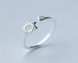 Prosty Hollow Star Otwarty pierścień Real 925 Srebrny heksagram biżuteria moda nastolatków dziewcząt prezent punkowy pierścienie palcem Regulowany rozmiar M4010584