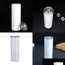 Tumblers Sublimations Blanks White15Oz Straight Cup Lnsated Sublimation Tumblers Stainless Steel Water Bottle With Lid Car C Dhgarden Dhn2X