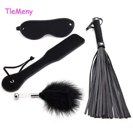 Bondage TleMeny 4Pcs Set Kit BDSM Maschera per gli occhi Frusta Sculacciata Pagaia Bastone di piume Sesso Giochi per adulti Giocattoli erotici per donne Coppie 221130