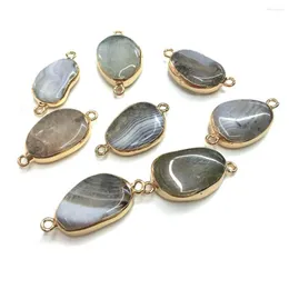 Pendant Necklaces Natural Stone Grey Agate Gilded Edge Connector Crafts For Jewelry MakingDIY Necklace Accessories Charm Gift Party18x25mm