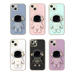 With Space Astronaut Bracket Holder Soft TPU Cases For Iphone 14 13 Mini 12 Pro MAX 11 XR X XS MAX Cartoon Cute Chromed Plating Metallic Mobile Phone Covers