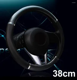 Steering Wheel Covers 1Pcs Black Universal Car Auto SUV Carbon Fiber Leather Fashionable Elegant Cover 38cm Decoration Accessories