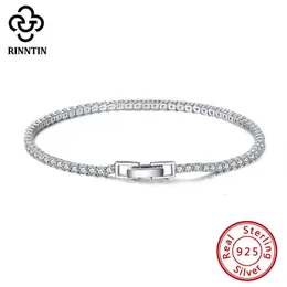 Armbandskedja Rinntin Luxury Real 925 Sterling Silver Tennis Women With AAAA Zircon Female Bangle Party Wedding Jewelry Gifts SB91