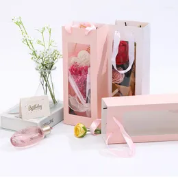 Embrulho de presente 150pcs Pvc Window Flower Box Packaging Boxes Portable Bouquet Transparent Bouquet