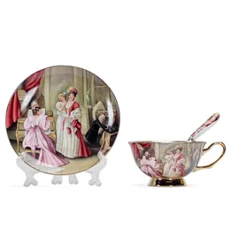 Mugs YeFine High Quality Bone Porcelain Coffee Cups Vintage Ceramic On-Glazed Advanced Teacup And Saucers Sets Luxury Gifts 221202