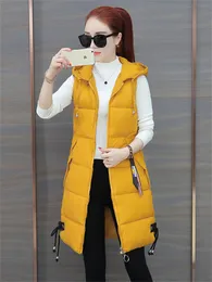 Kamizelki damskie kamizelki kobiety żółte z kapturem bawełniane kamizelki jesień zima koreańskie szczupłe kieszenie studenci kurtka bez rękawów 221202