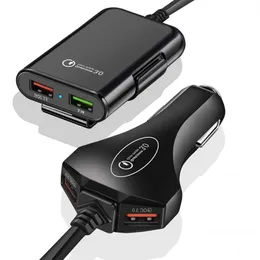 4 USB Port Car Charger Snabbladdning 3.0 Bilarare med 1,7 m kabel för surfplattan Smartphone iPhone x 8 7 QC 3.0 Utökad adapter