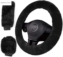 3pcs/set Car Steering-wheel Plush Warm Wheel Covers Winter Faux fur Hand Brake Gear Cover Set Car Interior Accessories