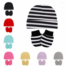 Hårtillbehör Fashion Warm Sticke Cotton Hat and Glove Set Born Anti-Eat Hand Anti-Grab Face Protect Mitten Baby Girls Pography Props